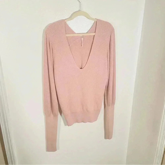 Free People Gingersnap Tunic Sweater Pink Rose Knit Barbiecore Pastel V-Neck - Picture 8 of 9